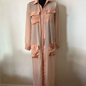 Sheer Floor Length Long Sleeve Button-Up Dress
